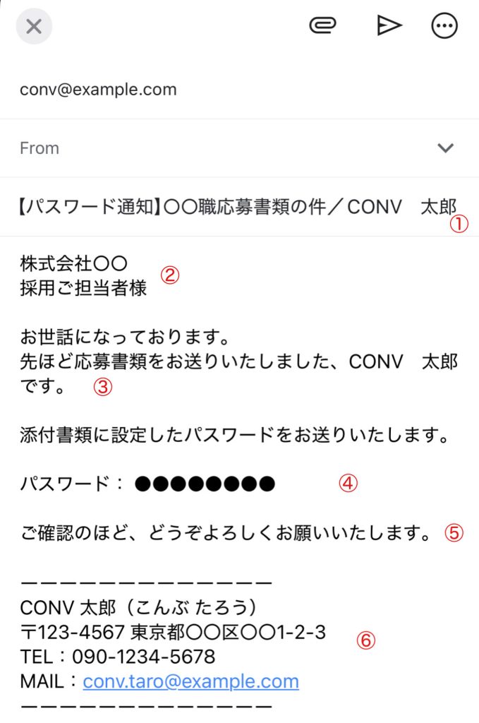 パスワード通知メール　書き方